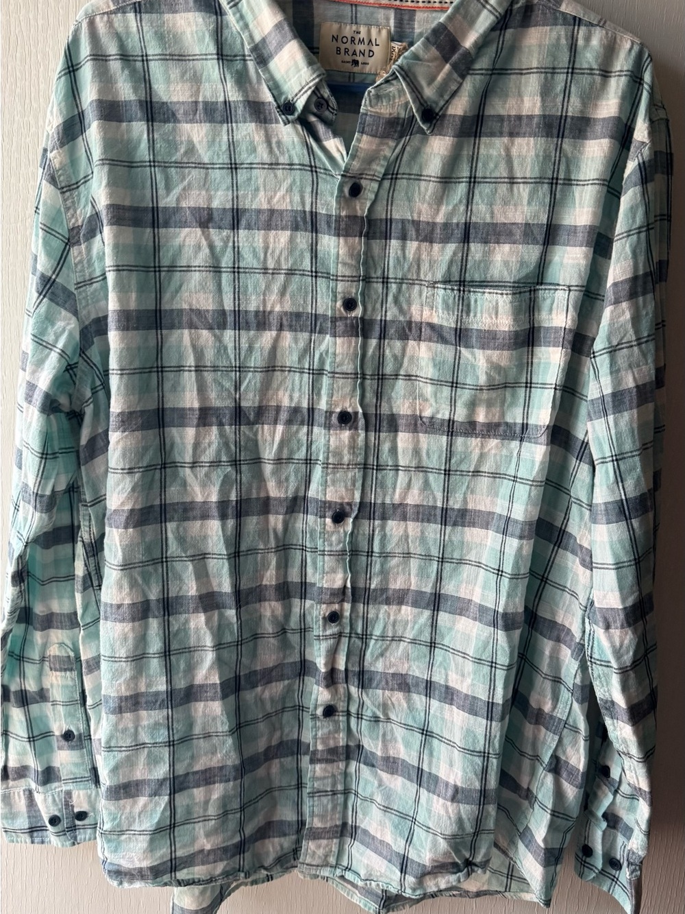 The Normal Brand Men's Mint and Gray Plaid Button-Down Shirt